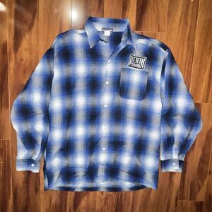 Death Squad Manufacturing Co Blue Plaid Flannel Shirt XL Biker Tattoo USA Made